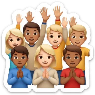 group of children clapping together, happy and supportive sticker