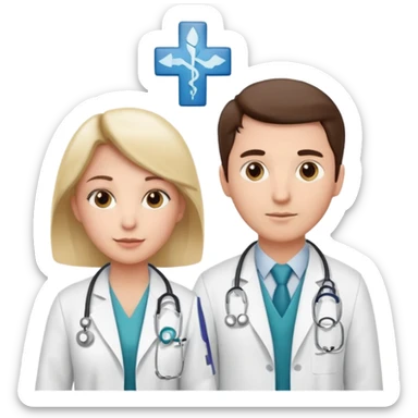 Female doctor and male doctor with medical symbols sticker