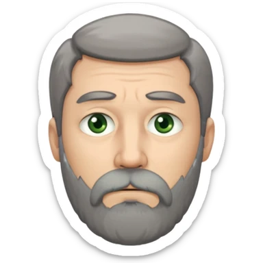 Greenish grey eyed adult man with sad eyes, poor short dark grey hair and a very long beard hanging. Pale skin. He's serious and looks tired. Make sure his hair and beard are both dark grey. sticker