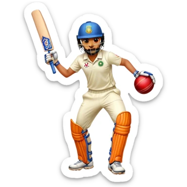 Cinematic Realistic Cricket Pop Culture Emoji, depicted with a dynamic, action‚Äêpacked scene capturing the spirit of India's beloved sport rendered with vibrant textures and energetic lighting. sticker