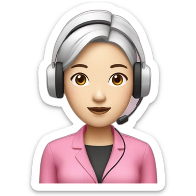 asian woman Employee with white skin and black eye and headphone with microphone who is wearing pink office clothes sticker