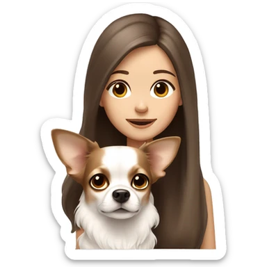 medium brown hair girl with white long haired Chihuahua (with light brown ears) sticker