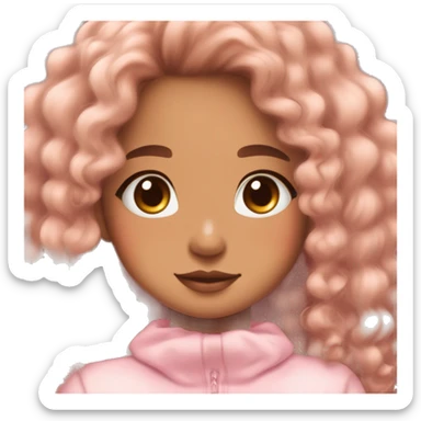 TAN SKIN GIRL WITH LONG BROWN CURLY HAIR AND A CORGI pink kawaii shiny blushing cute kawaii pastel anime trending style pink pastelcore sticker