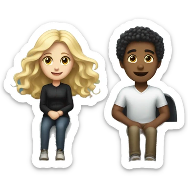 Girl with long blonde hair and dark brown boy with black short curly hair riding on a rollercoaster sticker