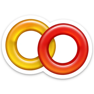 emoji de 2 gomitas en forma de aro una colo rojo y otra amarillo de gran grosor sticker