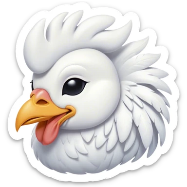 Meme-Worthy Cute Sleeping White Rooster Portrait Emoji, Head resting peacefully with a contented smile, showcasing a robust build and a luxuriously soft pure white plumage, eyes shut in a serene, restful nap, Simplified yet hilariously adorable features, highly detailed, glowing with a soft, drowsy light, high shine, relaxed and utterly lovable, stylized with an air of playful laziness, bright and heartwarming, soft glowing outline, capturing the essence of a comically sleepy rooster, so meme-worthy it feels like it could instantly become the next viral sensation of adorable slumber! sticker