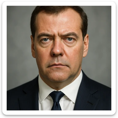 photorealistic, highly detailed portrait of Dmitry Medvedev with a serious expression and realistic facial features, maximum quality sticker