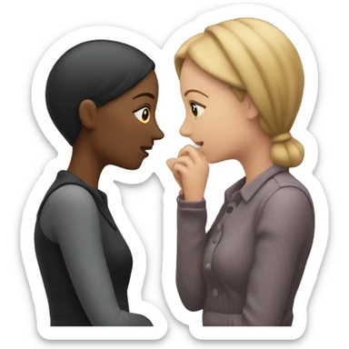 One woman whispers into the ear of another woman closing by hand sticker