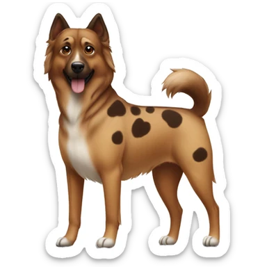 brown and dark brown Eurasian dog standing. His face and back is covered in dark brown spots sticker