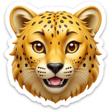 Cinematic Comical Cheetah Portrait Emoji, Head tilted dramatically with an exaggeratedly amused expression, featuring a striking, glossy golden Fur with bold spots, wide, expressive amber eyes filled with playful disbelief, Simplified yet hilariously expressive features, highly detailed, glowing with a slightly sassy glow, high shine, dramatic yet playful, stylized with an air of cheeky mischief, bright and endearing, soft glowing outline, capturing the essence of a spirited and over-the-top cheetah, so meme-worthy it feels like it could dash its way into internet fame instantly! sticker