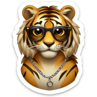 tigre con gafas de sol con cabello y con cadena sticker