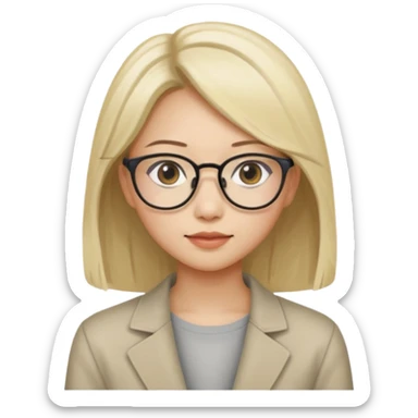 asian looking female with slight blonde hair a little longer  with eye glasses, fair complexion not that pointed nose but slighty little eye please make the hair longer shoulder length sticker