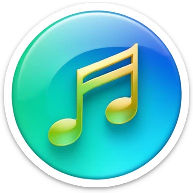 music icon, shining, 3D gradient blue to green music icon logo note  no background unique y2k clipart sticker