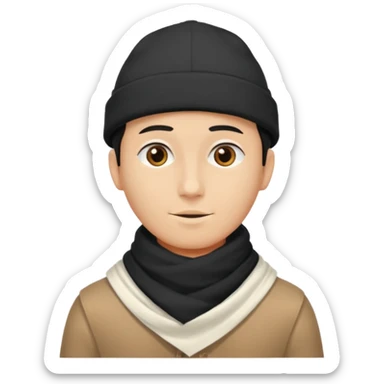 A guy with a triangle body with no arms and legs then his head is a perfect circle and black then give him a hat that doesn’t go behind his head, and last but not least give him a white scarf sticker