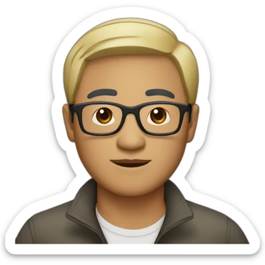 50 year-old vietnamese guy with dark skin and short dark hair and dark eyes and rectangle black glasses sticker
