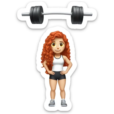 Sporty white Girl coach with long curly red hair doing leg exercice with heavy weights sticker