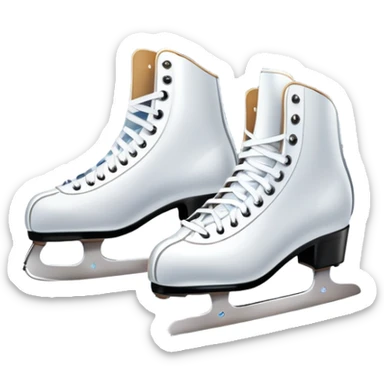 An icon featuring a pair of elegant figure skates resting on scratched, worn ice. In the background, cheering spectators fill the stands of a grand stadium, creating a vibrant atmosphere. Transparent background highlights the essence of figure skating performance sticker