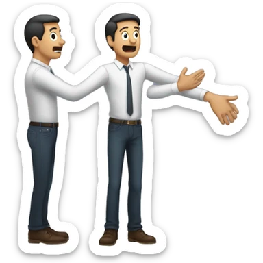 a man standing with another man in front of him that is trying to grab something, the two are close and facing the same side sticker