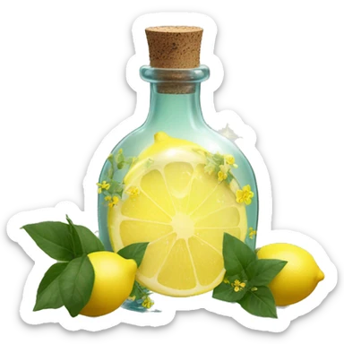 Lemon magic fairy light sparkling old Antique bottle with poison and with herbal and flowers sticker