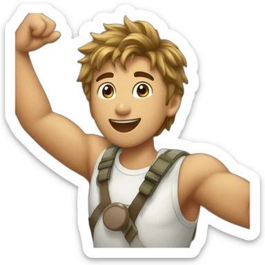 joven muchacho festejando estirando los brazos hacia arriba feliz sticker