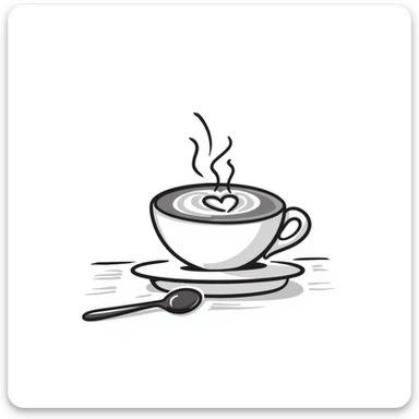 cappuccino with latte art, cozy and appealing, hand-drawn doodle style sticker