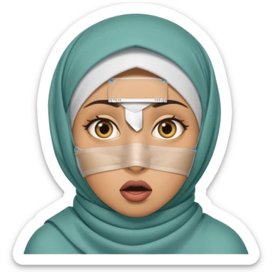 muslim woman with shocked eyes and tape over mouth sticker