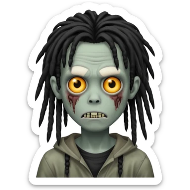 spooky zombie boy, black medium-long dreads, emo and shaggy, dark, creepy expression, iOS emoji style sticker
