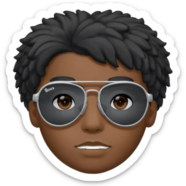 Un garçon,de couleur noir avec des lunettes de soleil grise,il a des cheveux crépus et au dessus de sa tete il est écrit BOUSS  sans qu’on voit ses yeux est ce qu’on peut mettre le même cadran de lunette que la première image et l’intérieur des lunettes en gris un peu bleu mais très foncé  sticker