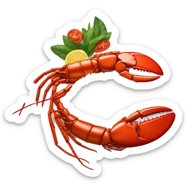 “Cooked red lobster with white rice on a plate, vibrant and simple.” sticker