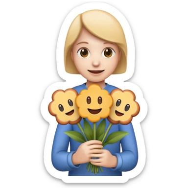 Make emoji flower bouqet from base cheese sausage, holding bouqet white color sticker