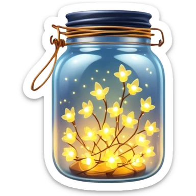 glass jar with solar powered fairy lights inside, glowing sticker
