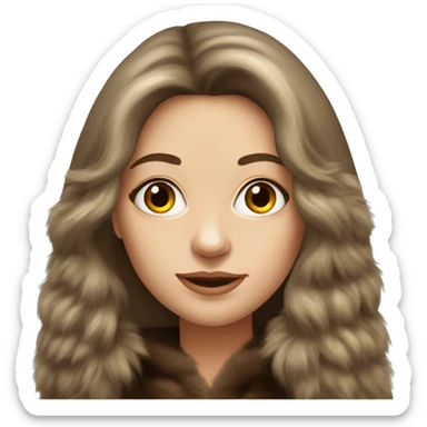 Realistic pretty Russian woman with brown long hair with fur coat sticker