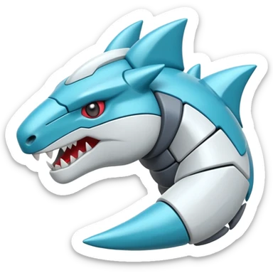 Futuristic soft smooth glossy metallic white and cyan Tyrunt-Aggron-Axew-fusion sticker