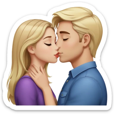 Guy with light Blonde hair kissing a Girl with Brown hair sticker