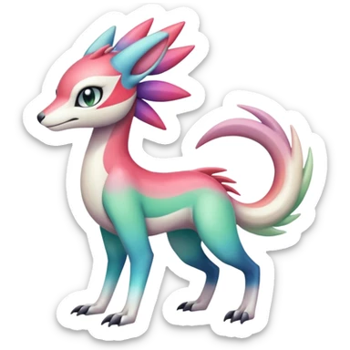 Colorful gradients-colored Meloetta-Sergal-Palkia-hybrid-fusion-Fakémon-creature, full body sticker