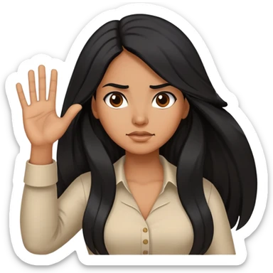Hispanic woman with long hair, determined, one hand out motioning “no” sticker