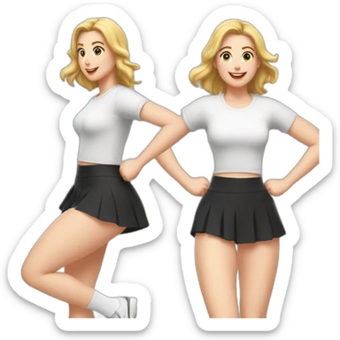 full-body-caucasian-curvy-beauty-jumping-short-black-skirt-back-and-front-views-strong-wind-knickers-long-white-socks sticker