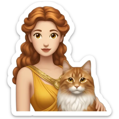 Goddess Hera with brown hair and a small ginger Siberian cat sticker