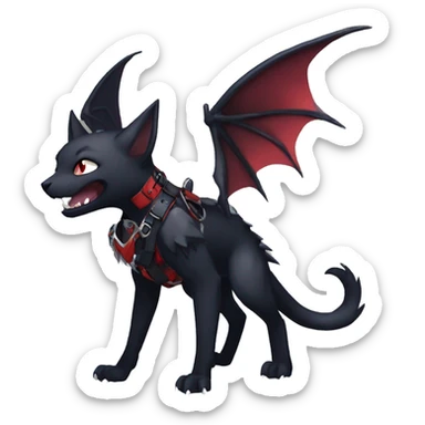 cool edgy black punk red ethereal fantasy nargacuga-bat-cat-Fakemon collar harness full body sticker