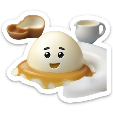  blanc d'oeuf monté en neige flottant dans un bol de crême anglaise et recouvert de caramel fondu sticker