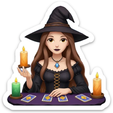 dark witch girl with long light brown hair and Tarot cards sticker