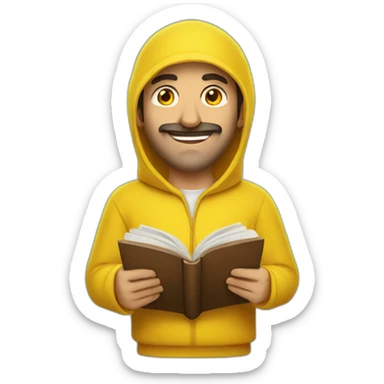 Armenian men with the yellow clothes reading book and looking at camera and smiling  sticker
