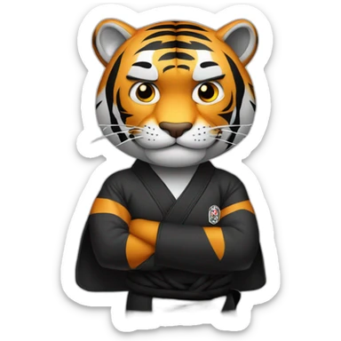 Tiger with evil face  jiu-jitsu black belt with his arms crossed sticker