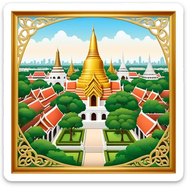 ​Cinematic Realistic Nakhon Pathom, Thailand, depicted as a historic cityscape dominated by the iconic Phra Pathom Chedi, surrounded by lush gardens, bustling local markets, and traditional Thai architecture, bathed in warm golden light and rendered with rich textures that capture its cultural and historical significance, sticker