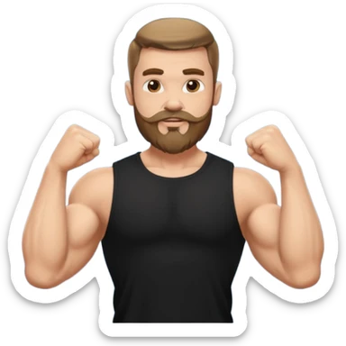 generate an ios genmoji of a fair guy wearing a sleevless black tshirt with big biceps and a goatee beard sticker