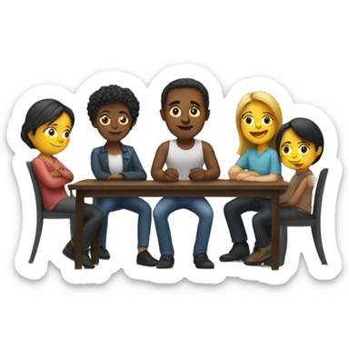 6 people sitting either side of a table sticker