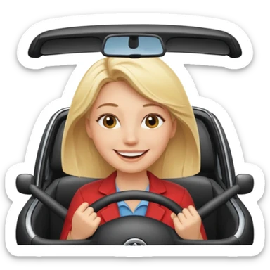 blonde woman driving car. Happy face confidence sticker