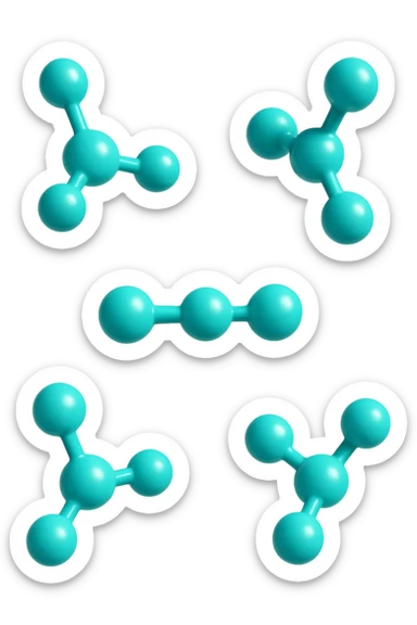emoji 3d stile iphone di cinque molecole chimiche turchesi che fluttuano in aria 3d sticker
