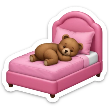 Brown Teddy bear sleeping in pink bed sticker