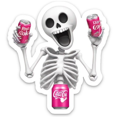 Skeleton drinking a pink Diet Coke sticker
